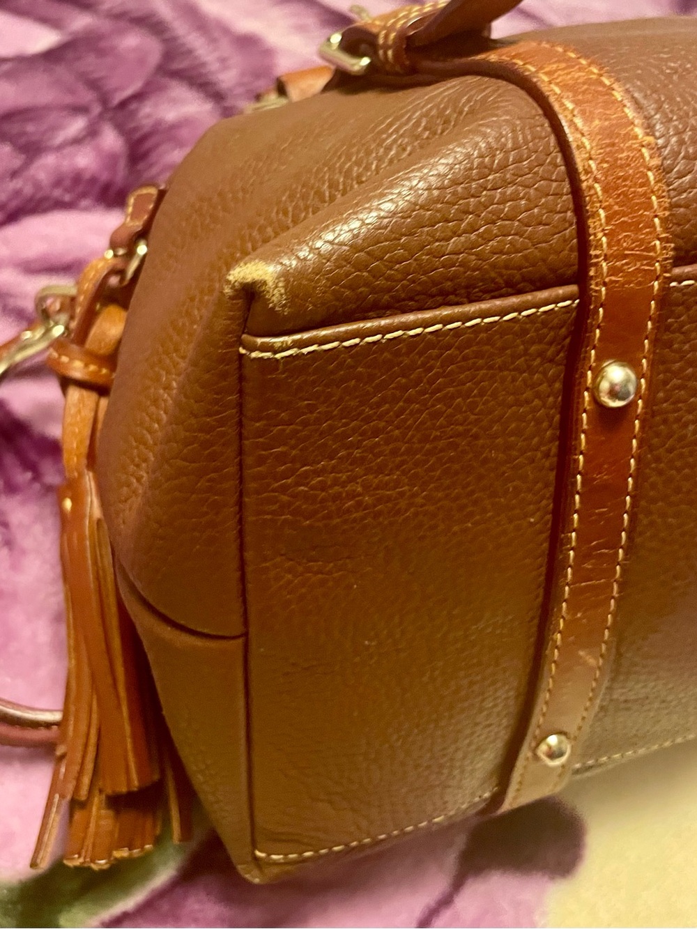 Dooney & Bourke Cognac Brown Italian pebbled, leather like new - Picture 5 of 7
